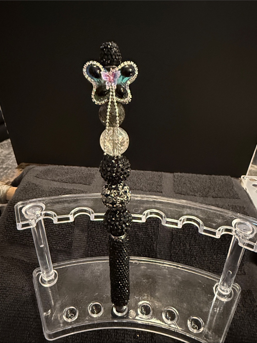 Beaded Butterfly Pendant Stylus Pen  in Black and Clear Beads
